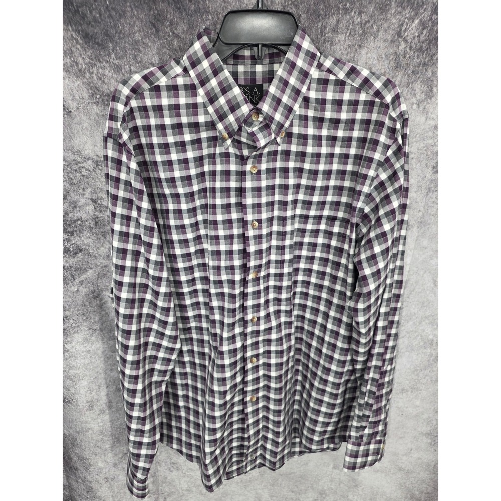 Jos. A. Bank Travelers Shirt Mens Large Gingham Check Tailored Fit Button Up